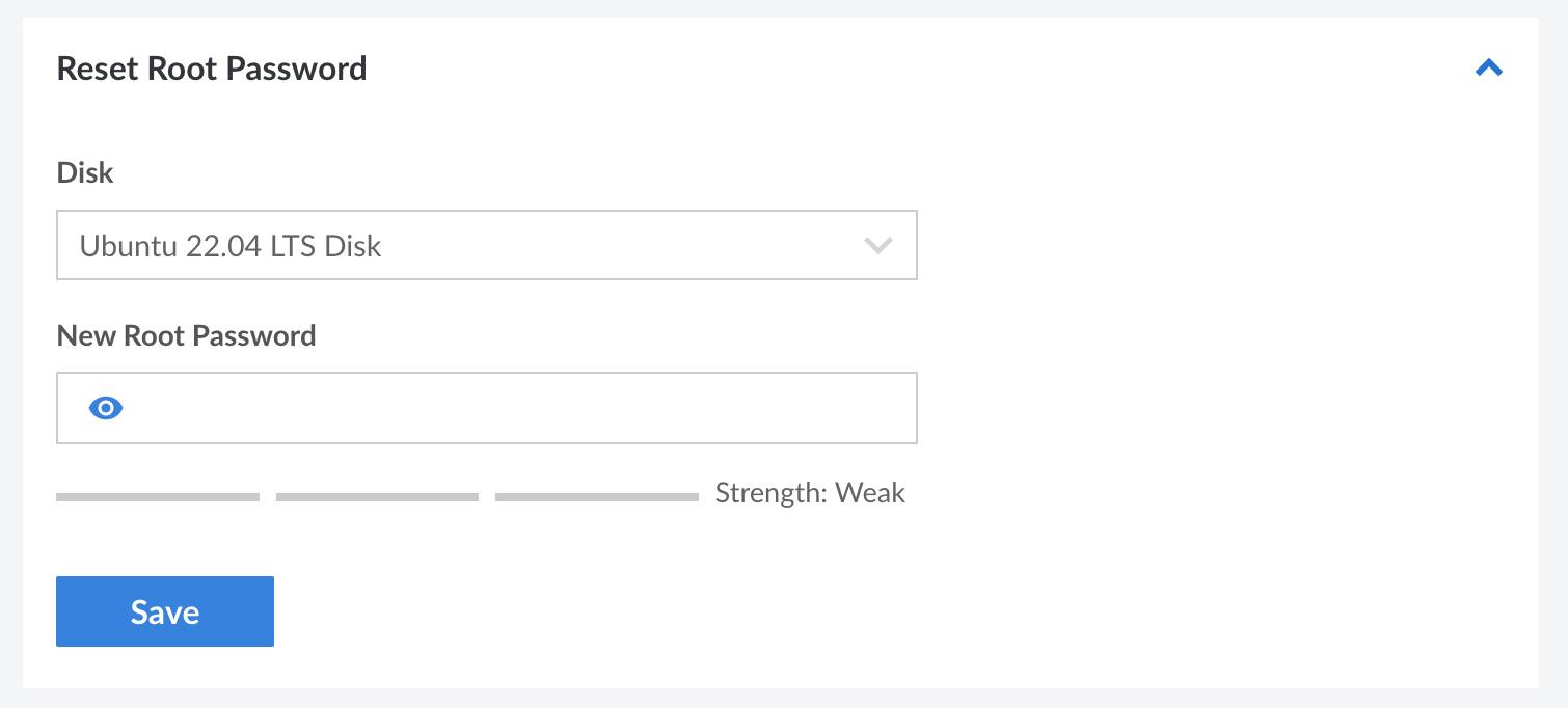 Screenshot of the Reset Root Password form Screenshot of the Reset Root Password form